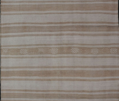 Square Flat - Weave Kilim Vintage Rug from Turkey with Horizontal Stripes in Taupe Flat - Weave Kilim vintage rug from Turkey with horizontal brown and taupe stripes on a cream background. Keivan Woven Arts / rug EN - 179787, country of origin / typ... - Keivan Woven ArtsEN - 179787 - 17652Rug