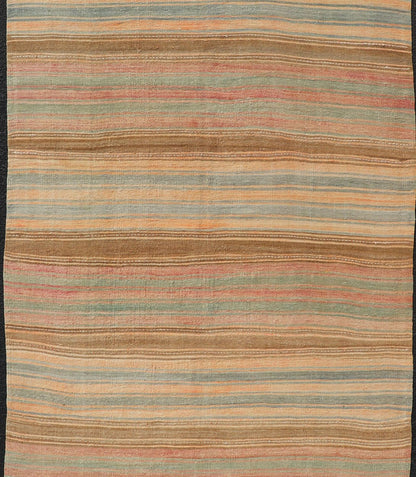 Vintage Long Colorful Kilim Gallery Runner with Stripe Design in Multi Colors Vintage Long Colorful Kilim Gallery Runner with Stripe Design in Multi Colors. Keivan Woven Arts / rug EN - 179860, country of origin / type: Turkey / Kilim, circa 1950... - Keivan Woven ArtsEN - 179860 - 18114Rug
