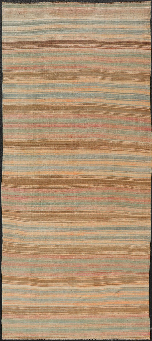 Vintage Long Colorful Kilim Gallery Runner with Stripe Design in Multi Colors Vintage Long Colorful Kilim Gallery Runner with Stripe Design in Multi Colors. Keivan Woven Arts / rug EN - 179860, country of origin / type: Turkey / Kilim, circa 1950... - Keivan Woven ArtsEN - 179860 - 18114