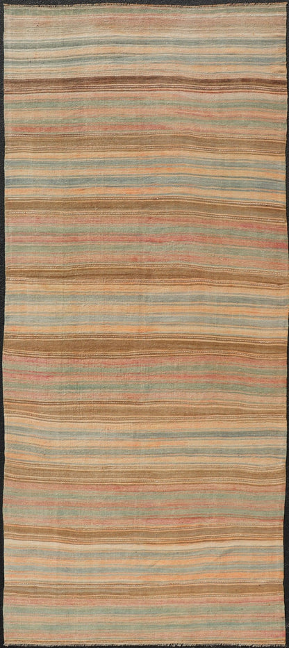 Vintage Long Colorful Kilim Gallery Runner with Stripe Design in Multi Colors Vintage Long Colorful Kilim Gallery Runner with Stripe Design in Multi Colors. Keivan Woven Arts / rug EN - 179860, country of origin / type: Turkey / Kilim, circa 1950... - Keivan Woven ArtsEN - 179860 - 18114Rug