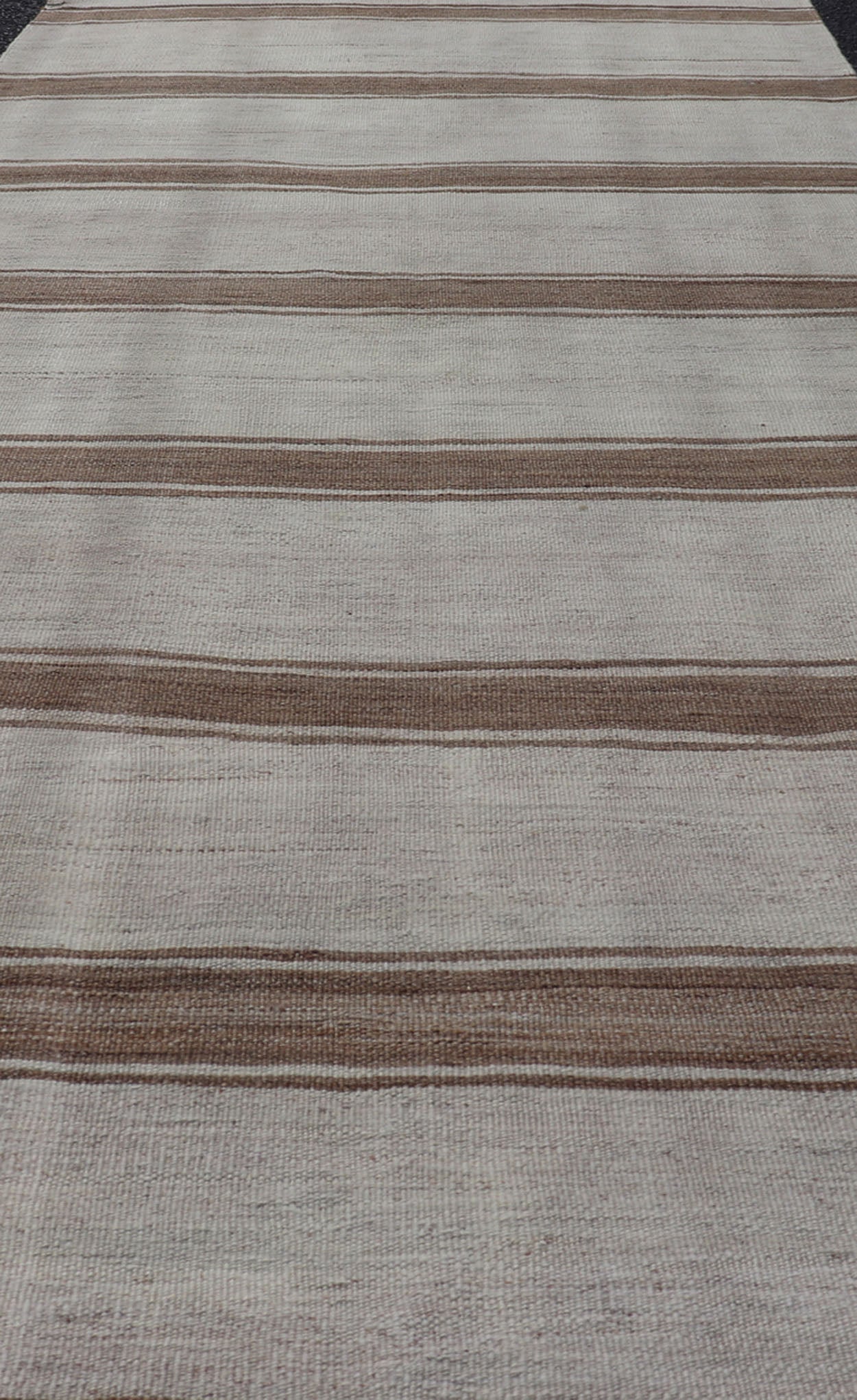 Minimalist Design Vintage Turkish Kilim Runner with Grey, Brown and Taupe Turkish Vintage Minimalist design stripe Kilim runner in grey, light brown, and taupe, Keivan Woven Arts / rug EN - 179867, country of origin / type: Turkey / Kilim, circa ... - Keivan Woven ArtsEN - 179867 - 17670Rug