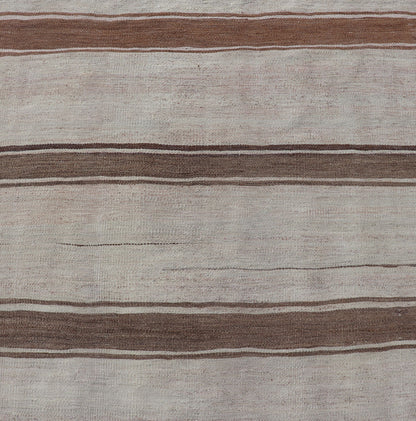 Minimalist Design Vintage Turkish Kilim Runner with Grey, Brown and Taupe Turkish Vintage Minimalist design stripe Kilim runner in grey, light brown, and taupe, Keivan Woven Arts / rug EN - 179867, country of origin / type: Turkey / Kilim, circa ... - Keivan Woven ArtsEN - 179867 - 17670Rug