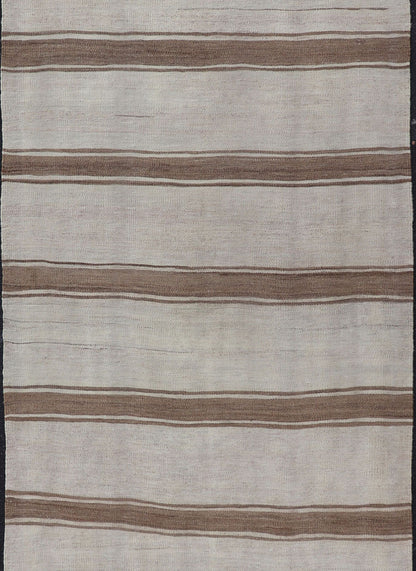 Minimalist Design Vintage Turkish Kilim Runner with Grey, Brown and Taupe Turkish Vintage Minimalist design stripe Kilim runner in grey, light brown, and taupe, Keivan Woven Arts / rug EN - 179867, country of origin / type: Turkey / Kilim, circa ... - Keivan Woven ArtsEN - 179867 - 17670Rug