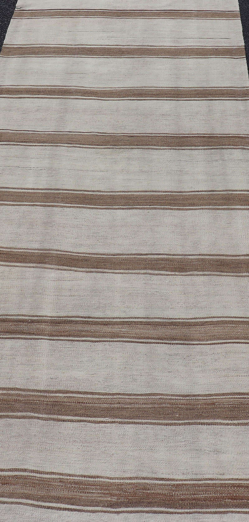 Minimalist Design Vintage Turkish Kilim Runner with Grey, Brown and Taupe Turkish Vintage Minimalist design stripe Kilim runner in grey, light brown, and taupe, Keivan Woven Arts / rug EN - 179867, country of origin / type: Turkey / Kilim, circa ... - Keivan Woven ArtsEN - 179867 - 17670Rug
