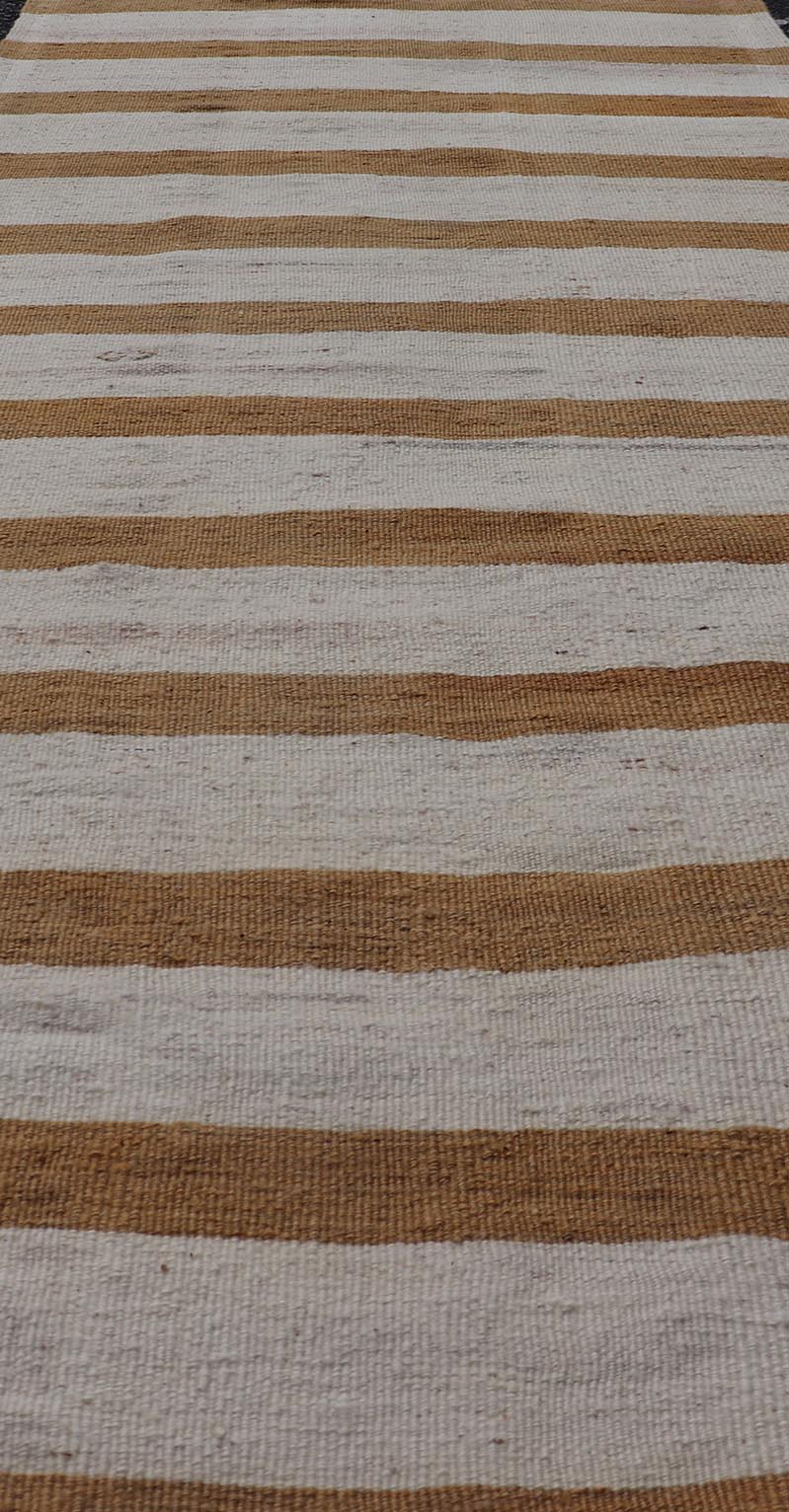 Vintage Turkish Kilim Rug with Horizontal Stripes in Brown and Cream Vintage Kilim Rug, rug EN - 179869, country of origin / type: Turkey / Kilim, circa Mid - 20th Century. Measures: 2'6 x 8'5. - Keivan Woven ArtsEN - 179869 - 18541Rug