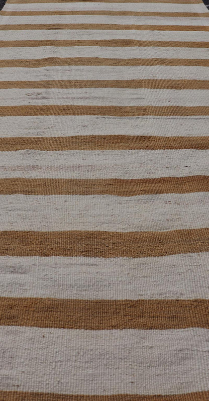 Vintage Turkish Kilim Rug with Horizontal Stripes in Brown and Cream Vintage Kilim Rug, rug EN - 179869, country of origin / type: Turkey / Kilim, circa Mid - 20th Century. Measures: 2'6 x 8'5. - Keivan Woven ArtsEN - 179869 - 18541Rug
