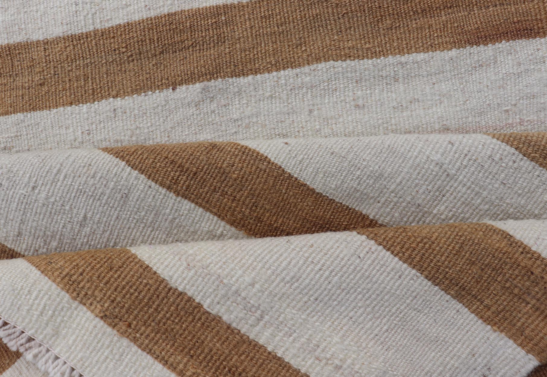 Vintage Turkish Kilim Rug with Horizontal Stripes in Brown and Cream Vintage Kilim Rug, rug EN - 179869, country of origin / type: Turkey / Kilim, circa Mid - 20th Century. Measures: 2'6 x 8'5. - Keivan Woven ArtsEN - 179869 - 18541Rug