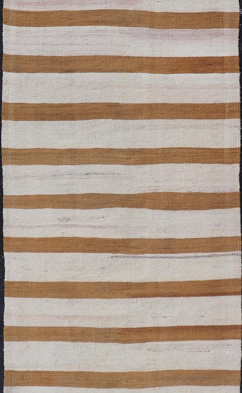 Vintage Turkish Kilim Rug with Horizontal Stripes in Brown and Cream Vintage Kilim Rug, rug EN - 179869, country of origin / type: Turkey / Kilim, circa Mid - 20th Century. Measures: 2'6 x 8'5. - Keivan Woven ArtsEN - 179869 - 18541Rug