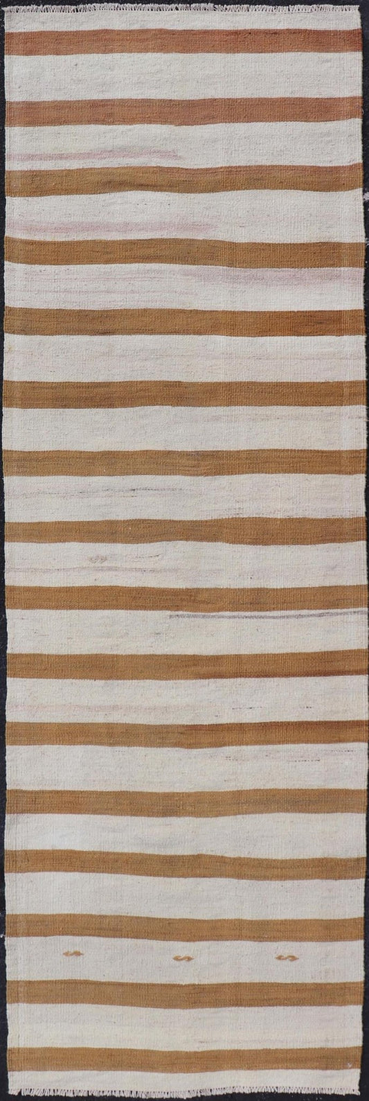 Vintage Turkish Kilim Rug with Horizontal Stripes in Brown and Cream Vintage Kilim Rug, rug EN - 179869, country of origin / type: Turkey / Kilim, circa Mid - 20th Century. Measures: 2'6 x 8'5. - Keivan Woven ArtsEN - 179869 - 18541