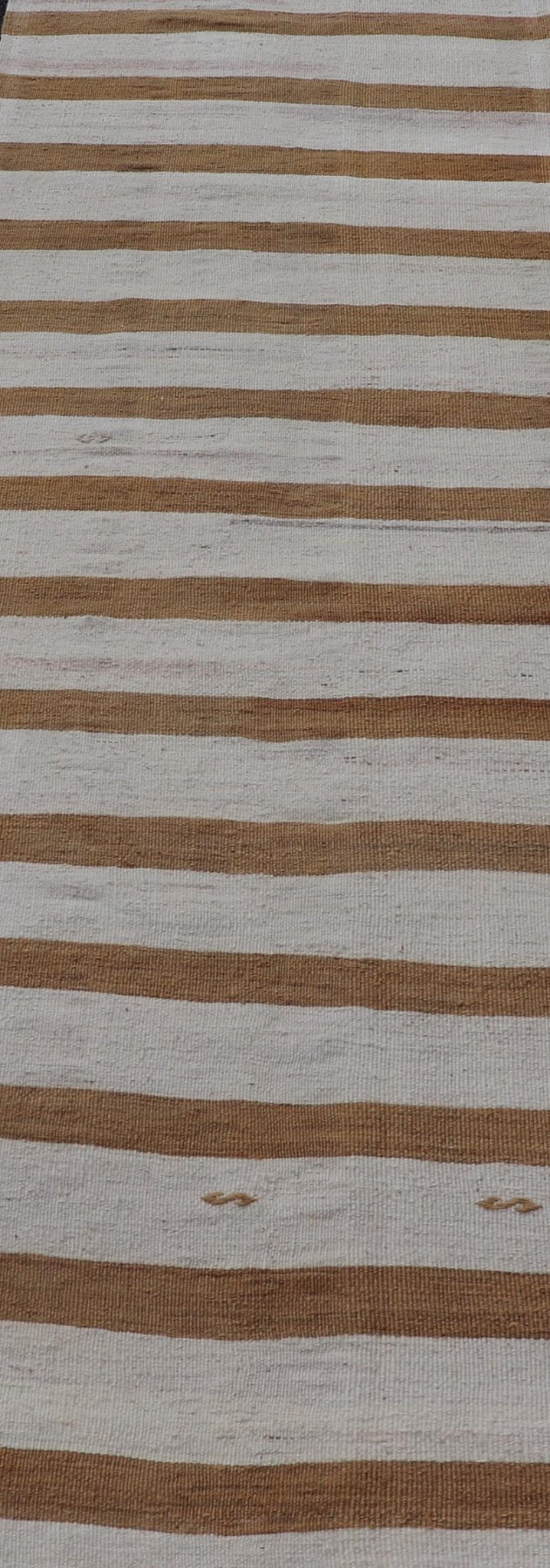 Vintage Turkish Kilim Rug with Horizontal Stripes in Brown and Cream Vintage Kilim Rug, rug EN - 179869, country of origin / type: Turkey / Kilim, circa Mid - 20th Century. Measures: 2'6 x 8'5. - Keivan Woven ArtsEN - 179869 - 18541Rug