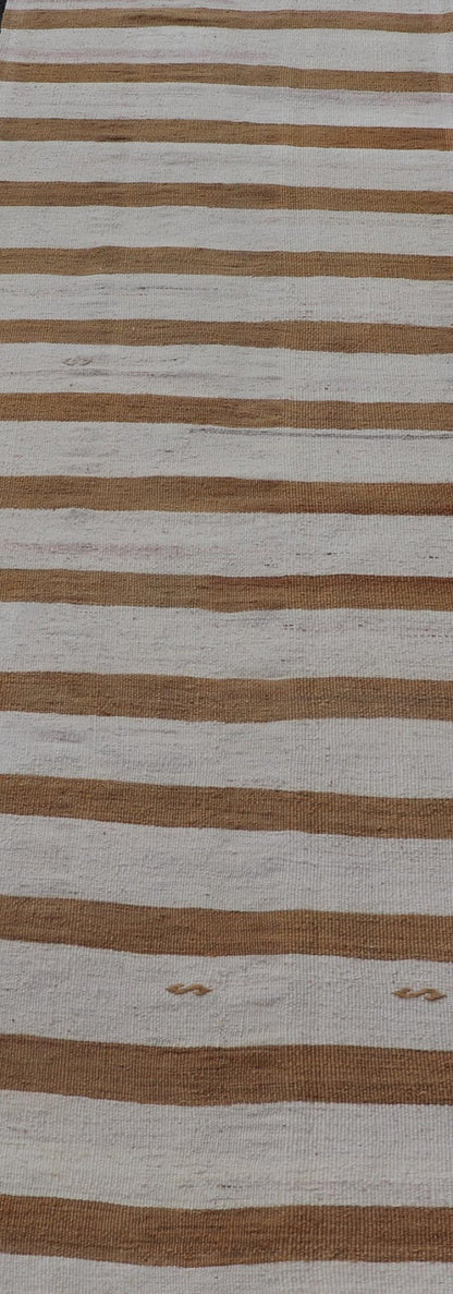 Vintage Turkish Kilim Rug with Horizontal Stripes in Brown and Cream Vintage Kilim Rug, rug EN - 179869, country of origin / type: Turkey / Kilim, circa Mid - 20th Century. Measures: 2'6 x 8'5. - Keivan Woven ArtsEN - 179869 - 18541Rug
