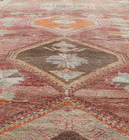 Long Rug, Vintage Turkish Gallery Rug with Tribal Design in Variegated Red. Turkish tribal design colorful gallery runner in soft red and multi colors, rug EN - 179883, country of origin / type: Turkey / Oushak, circa 1930 This expansive G... - Keivan Woven ArtsEN - 179883 - 14254Rug