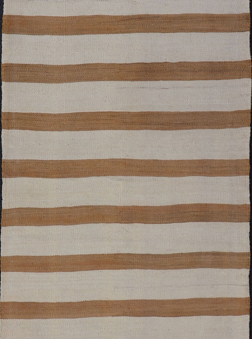 Vintage Turkish Kilim Rug with Horizontal Stripes in Light Brown, caramel and light Cream. Keivan Woven Arts rug EN - 179886, country of origin / type: Turkey / Kilim, circa Mid - 20th Century. Measures: 2'5 x 8'5 This vintage flat - woven kil... - Keivan Woven ArtsEN - 179886 - 15400Rug