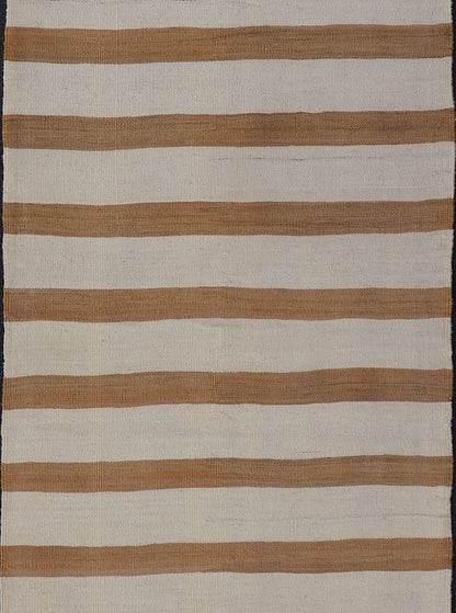 Vintage Turkish Kilim Rug with Horizontal Stripes in Light Brown, caramel and light Cream. Keivan Woven Arts rug EN - 179886, country of origin / type: Turkey / Kilim, circa Mid - 20th Century. Measures: 2'5 x 8'5 This vintage flat - woven kil... - Keivan Woven ArtsEN - 179886 - 15400Rug