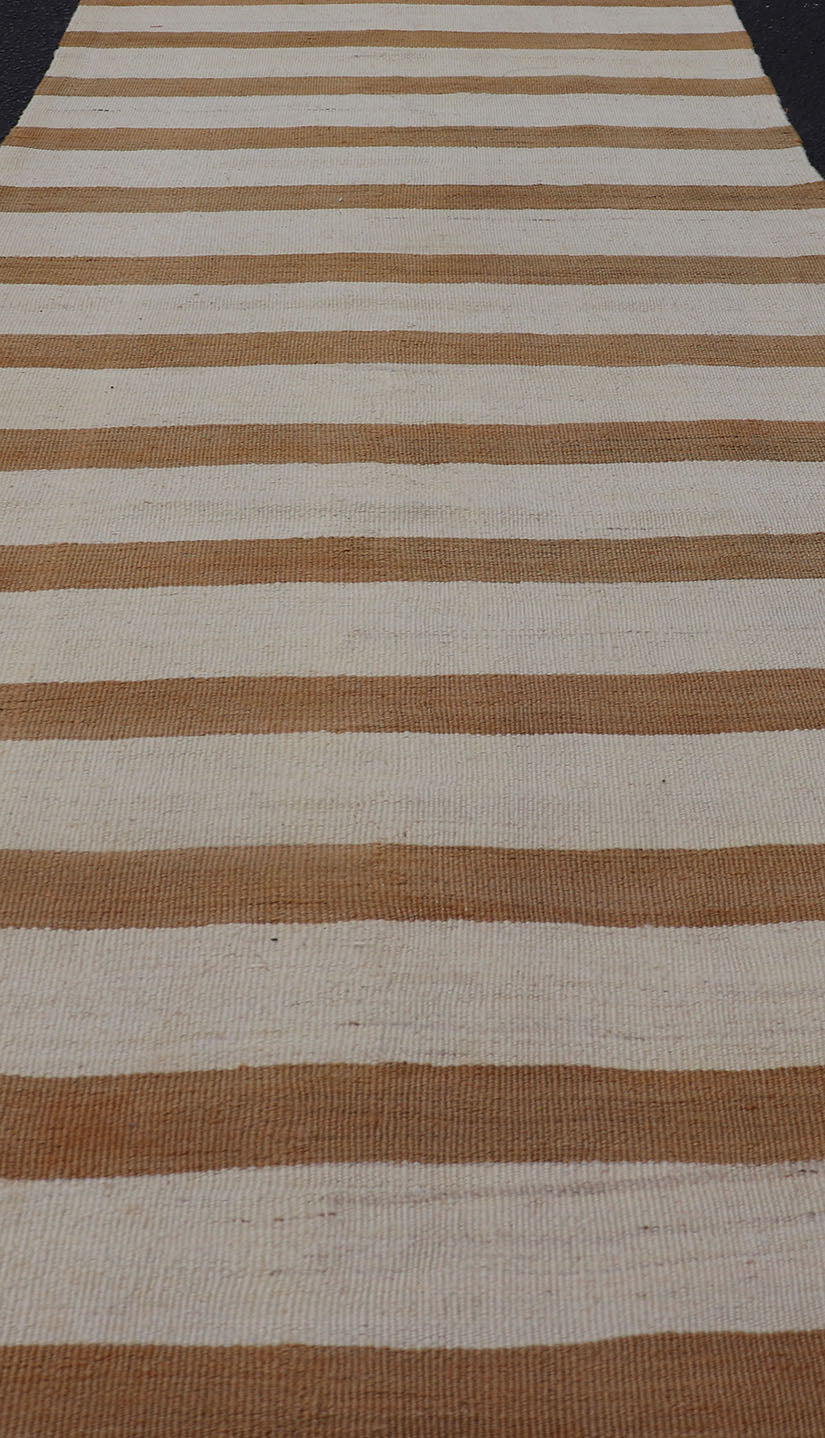Vintage Turkish Kilim Rug with Horizontal Stripes in Light Brown, caramel and light Cream. Keivan Woven Arts rug EN - 179886, country of origin / type: Turkey / Kilim, circa Mid - 20th Century. Measures: 2'5 x 8'5 This vintage flat - woven kil... - Keivan Woven ArtsEN - 179886 - 15400Rug