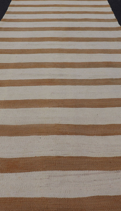 Vintage Turkish Kilim Rug with Horizontal Stripes in Light Brown, caramel and light Cream. Keivan Woven Arts rug EN - 179886, country of origin / type: Turkey / Kilim, circa Mid - 20th Century. Measures: 2'5 x 8'5 This vintage flat - woven kil... - Keivan Woven ArtsEN - 179886 - 15400Rug