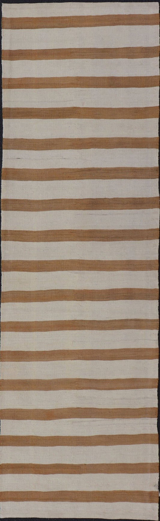 Vintage Turkish Kilim Rug with Horizontal Stripes in Light Brown, caramel and light Cream. Keivan Woven Arts rug EN - 179886, country of origin / type: Turkey / Kilim, circa Mid - 20th Century. Measures: 2'5 x 8'5 This vintage flat - woven kil... - Keivan Woven ArtsEN - 179886 - 15400
