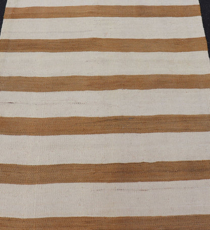 Vintage Turkish Kilim Rug with Horizontal Stripes in Light Brown, caramel and light Cream. Keivan Woven Arts rug EN - 179886, country of origin / type: Turkey / Kilim, circa Mid - 20th Century. Measures: 2'5 x 8'5 This vintage flat - woven kil... - Keivan Woven ArtsEN - 179886 - 15400Rug
