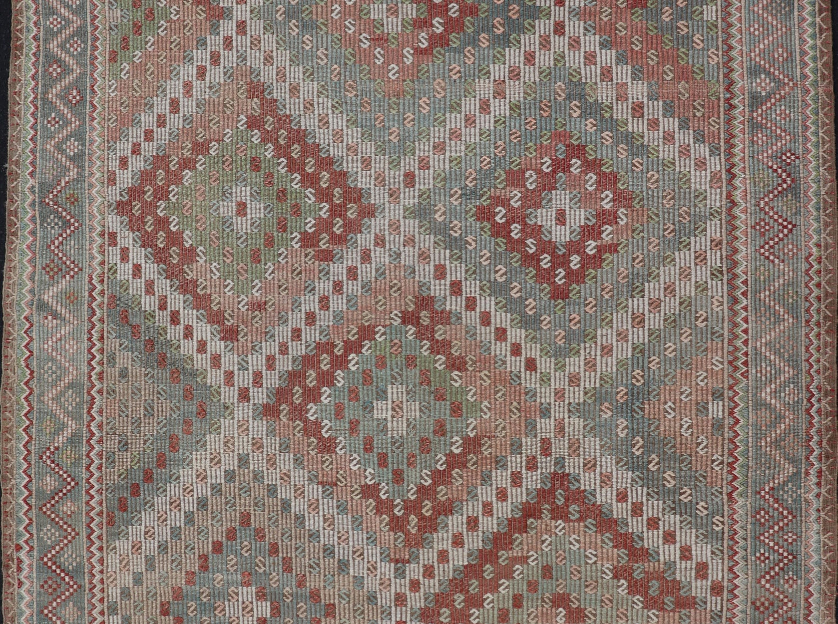 Colorful Vintage Turkish Embroidered Flat - Weave in Diamond Design. Keivan Woven Arts / rug / EN - 179894 country of origin / type: Turkey / Kilim, circa 1950 Measures: 7'0 x 10'5 Rendered in diamond shapes with a spotted and speckled assortment of... - Keivan Woven ArtsEN - 179894 - 15406Rug