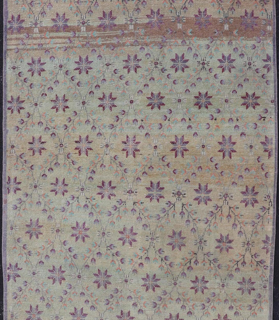 Vintage Turkish Oushak with Floral Blossoms and Latticework Design Measures: 4'4 x 9'5 This Turkish Oushak rug features uncommon composition for the region. This piece, heavily inspired by Tulu rugs from the Konya region, features a latti... - Keivan Woven ArtsEN - 179906 - 18914Rug