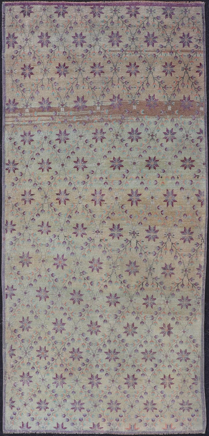 Vintage Turkish Oushak with Floral Blossoms and Latticework Design Measures: 4'4 x 9'5 This Turkish Oushak rug features uncommon composition for the region. This piece, heavily inspired by Tulu rugs from the Konya region, features a latti... - Keivan Woven ArtsEN - 179906 - 18914Rug