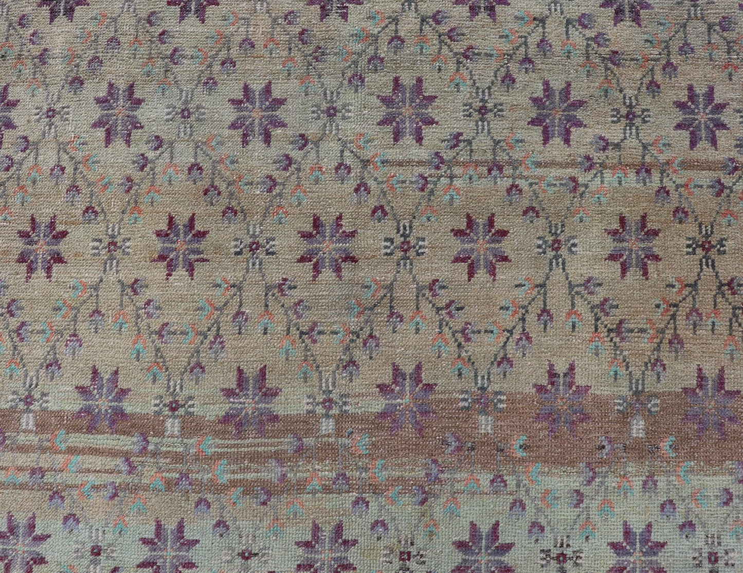 Vintage Turkish Oushak with Floral Blossoms and Latticework Design Measures: 4'4 x 9'5 This Turkish Oushak rug features uncommon composition for the region. This piece, heavily inspired by Tulu rugs from the Konya region, features a latti... - Keivan Woven ArtsEN - 179906 - 18914Rug