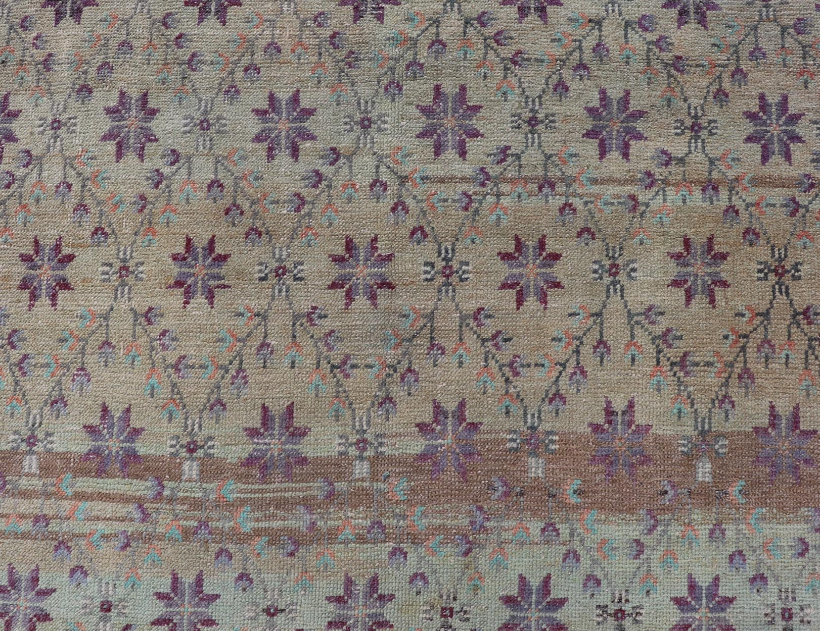 Vintage Turkish Oushak with Floral Blossoms and Latticework Design Measures: 4'4 x 9'5 This Turkish Oushak rug features uncommon composition for the region. This piece, heavily inspired by Tulu rugs from the Konya region, features a latti... - Keivan Woven ArtsEN - 179906 - 18914Rug