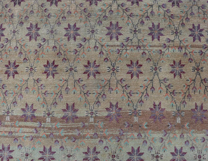 Vintage Turkish Oushak with Floral Blossoms and Latticework Design Measures: 4'4 x 9'5 This Turkish Oushak rug features uncommon composition for the region. This piece, heavily inspired by Tulu rugs from the Konya region, features a latti... - Keivan Woven ArtsEN - 179906 - 18914Rug