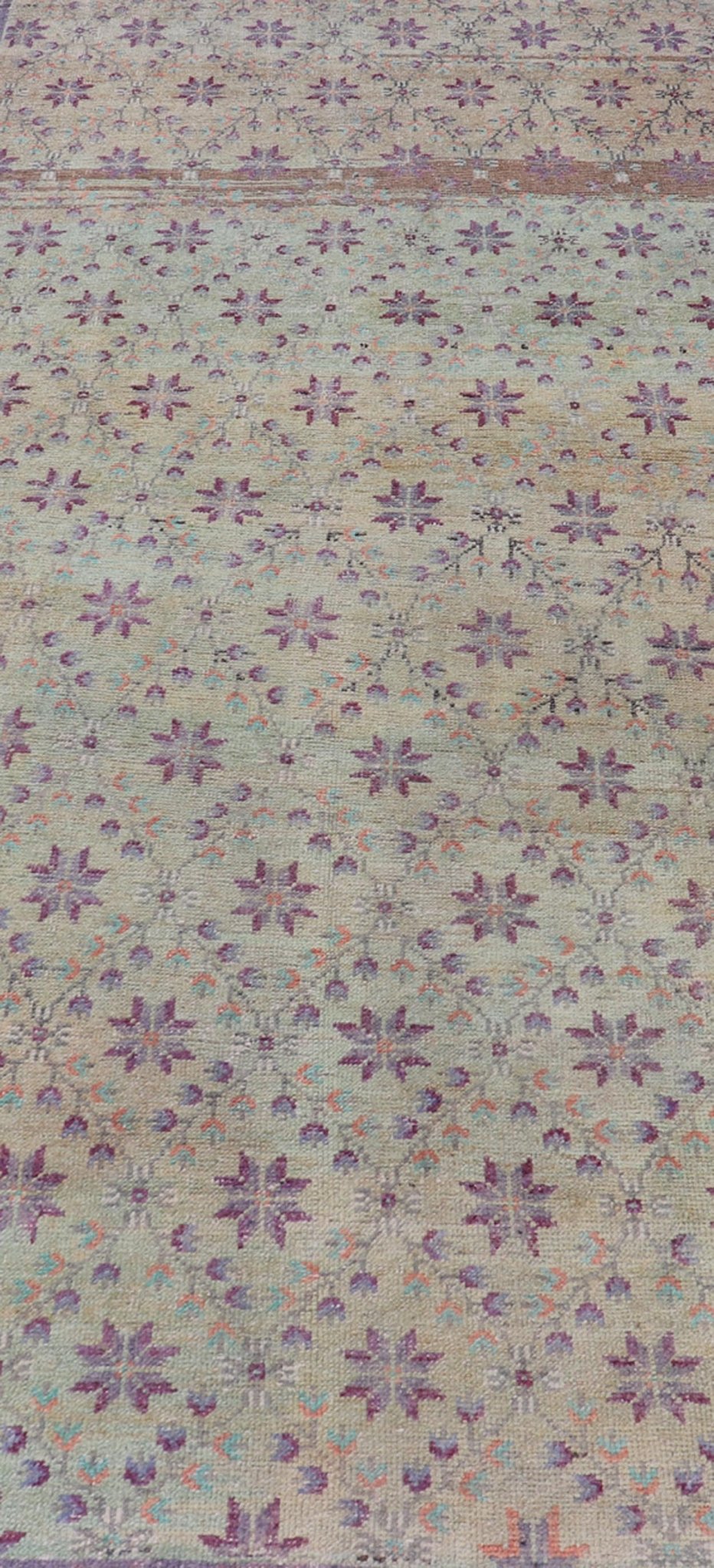 Vintage Turkish Oushak with Floral Blossoms and Latticework Design Measures: 4'4 x 9'5 This Turkish Oushak rug features uncommon composition for the region. This piece, heavily inspired by Tulu rugs from the Konya region, features a latti... - Keivan Woven ArtsEN - 179906 - 18914Rug