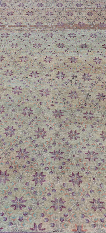 Vintage Turkish Oushak with Floral Blossoms and Latticework Design Measures: 4'4 x 9'5 This Turkish Oushak rug features uncommon composition for the region. This piece, heavily inspired by Tulu rugs from the Konya region, features a latti... - Keivan Woven ArtsEN - 179906 - 18914Rug