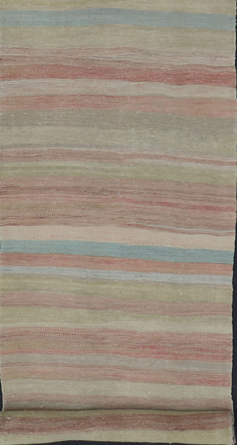 Very Long Vintage Turkish Kilim Runner with Stripe Design in Multi Colors. Keivan Woven Arts / rug/ EN - 179915, country of origin / type: Turkey / Kilim, circa mid - 20th century. Long Kilim runner Measures: 2'10 x 20'1 This vintage flat - wo... - Keivan Woven ArtsEN - 179915 - 15410Rug
