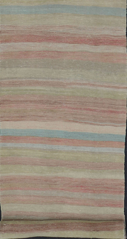 Very Long Vintage Turkish Kilim Runner with Stripe Design in Multi Colors. Keivan Woven Arts / rug/ EN - 179915, country of origin / type: Turkey / Kilim, circa mid - 20th century. Long Kilim runner Measures: 2'10 x 20'1 This vintage flat - wo... - Keivan Woven ArtsEN - 179915 - 15410Rug