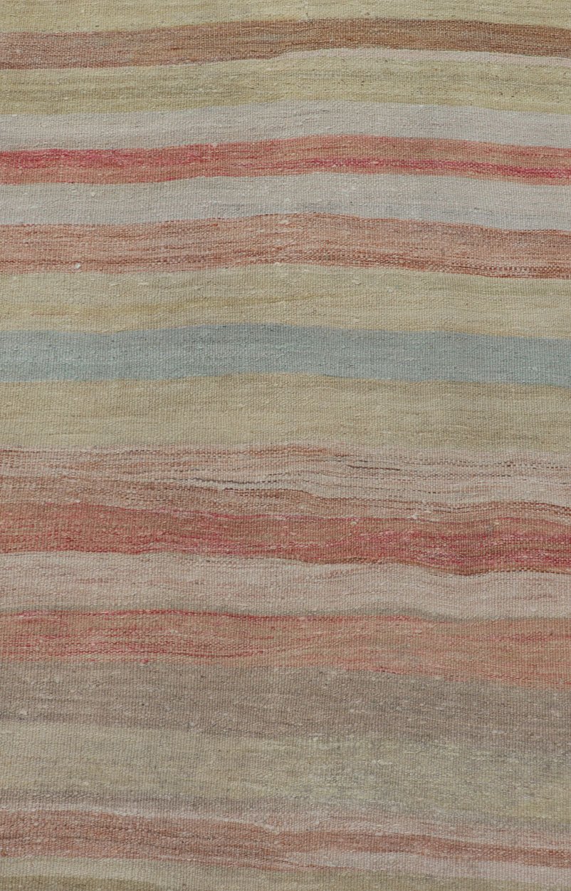 Very Long Vintage Turkish Kilim Runner with Stripe Design in Multi Colors. Keivan Woven Arts / rug/ EN - 179915, country of origin / type: Turkey / Kilim, circa mid - 20th century. Long Kilim runner Measures: 2'10 x 20'1 This vintage flat - wo... - Keivan Woven ArtsEN - 179915 - 15410Rug