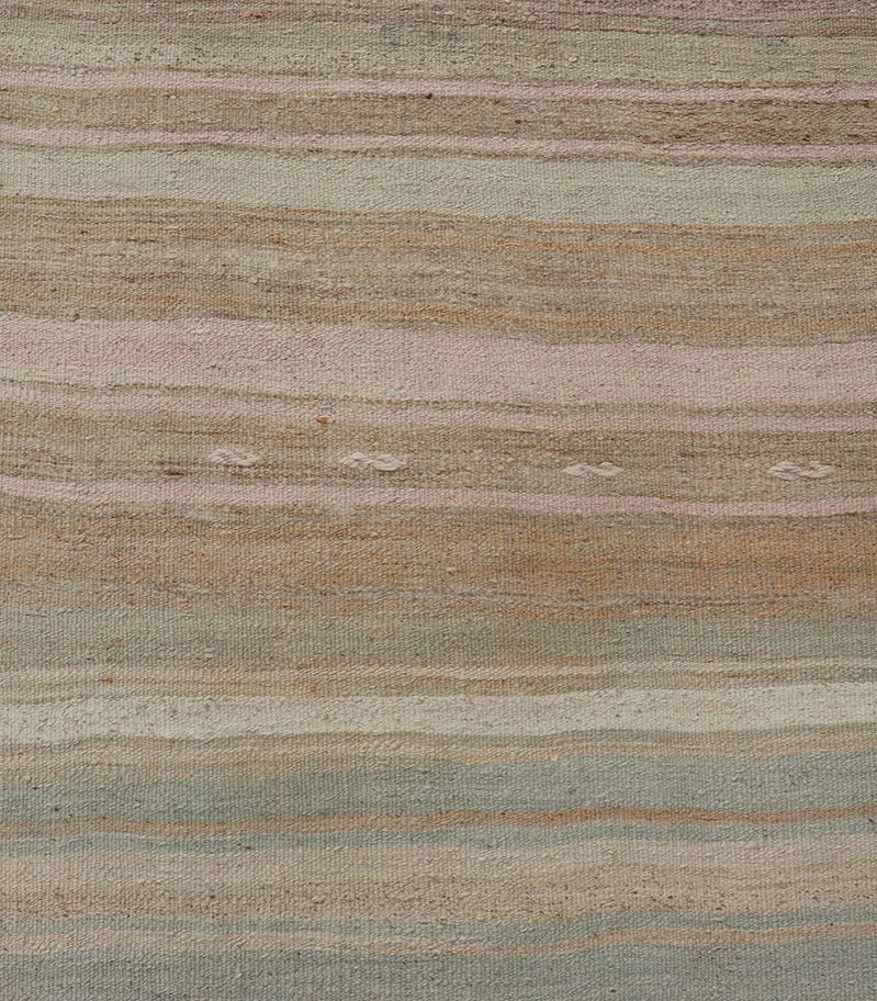 Striped Vintage Turkish Flat - Weave Runner in Light Green, Pink, Tan, and Taupe. Keivan Woven Arts. rug / EN - 179920, country of origin / type: Turkey / Kilim, circa 1950 Measures:2'11 x 10'8 This softly striped - design vintage runner from ... - Keivan Woven ArtsEN - 179920 - 17676Rug
