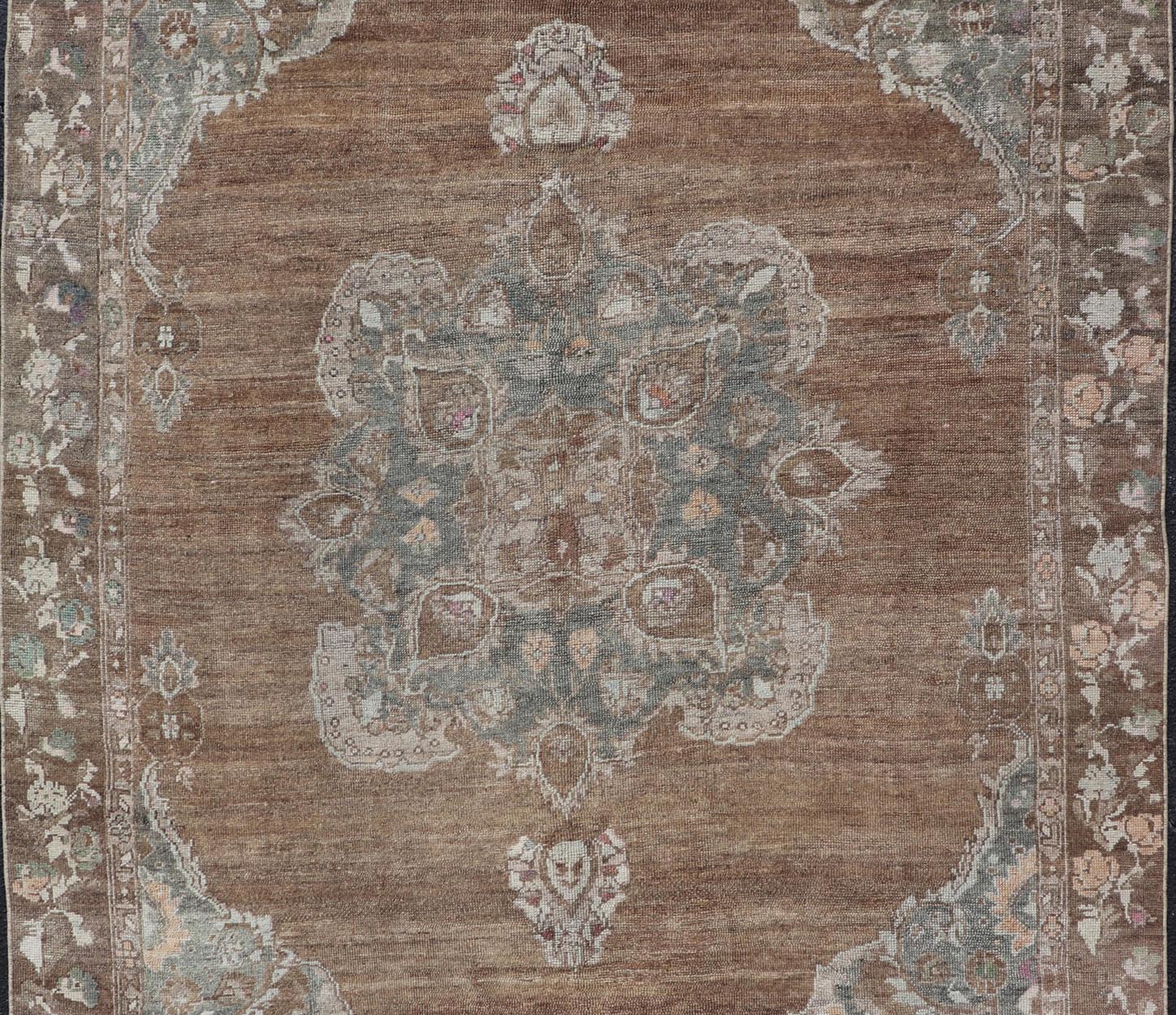 Vintage Turkish Kars Rug with Floral Medallion in Camel, Tan, Taupe and Gray Vintage Turkish Kars rug with floral medallion in camel, tan, taupe, gray, cream. Keivan Woven Arts / rug EN - 179950, country of origin / type: Turkey / Oushak/Kars, cir... - Keivan Woven ArtsEN - 179950 - 18920Rug
