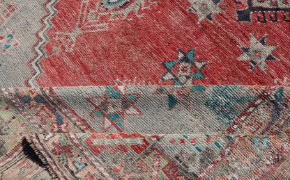 Antique Oushak in Rust, Green, Light Blue, Taupe, Brown, Teal and Silver Colors. Vibrant Medallion design Turkish antique rug, Keivan Woven Arts / rug EN - 179973, country of origin / type: Turkey / Oushak, circa 1920 This antique Turkish o... - Keivan Woven ArtsEN - 179973 - 14262Rug