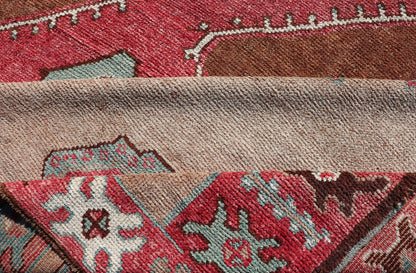 Over Sized Turkish Gallery Runner with Large Medallion in Red, Taupe and Brown. Vintage wide Gallery runner from Turkey with Medallion design in various tones of Red, light raspberry, taupe. and brown rug EN - 179982, country of origin / type: Tu... - Keivan Woven ArtsEN - 179982 - 14266Rug