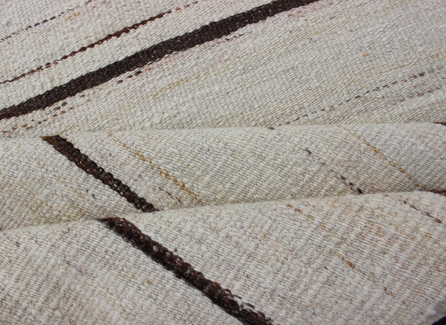 Minimalist Design Vintage Turkish Kilim Runner in Off White & Brown Lines . Keivan Woven Arts / rug EN - 2171, country of origin / type: Turkey / Kilim, circa 1950 Measures: 2'2 x 7'10 This vintage flat - woven kilim runner features a minima... - Keivan Woven ArtsEN - 2171 - 12525Rug