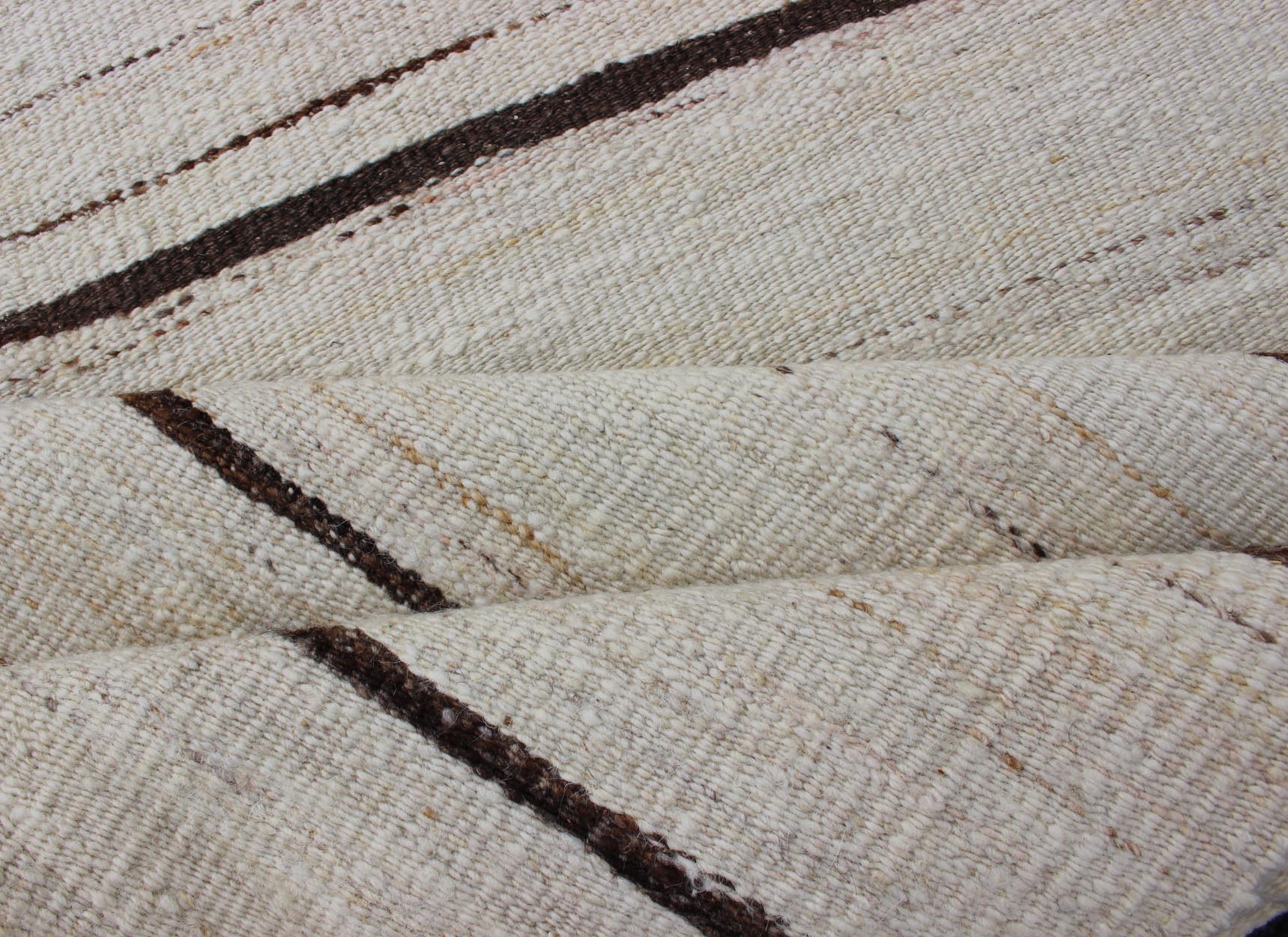 Minimalist Design Vintage Turkish Kilim Runner in Off White & Brown Lines . Keivan Woven Arts / rug EN - 2171, country of origin / type: Turkey / Kilim, circa 1950 Measures: 2'2 x 7'10 This vintage flat - woven kilim runner features a minima... - Keivan Woven ArtsEN - 2171 - 12525Rug