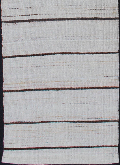 Minimalist Design Vintage Turkish Kilim Runner in Off White & Brown Lines . Keivan Woven Arts / rug EN - 2171, country of origin / type: Turkey / Kilim, circa 1950 Measures: 2'2 x 7'10 This vintage flat - woven kilim runner features a minima... - Keivan Woven ArtsEN - 2171 - 12525Rug