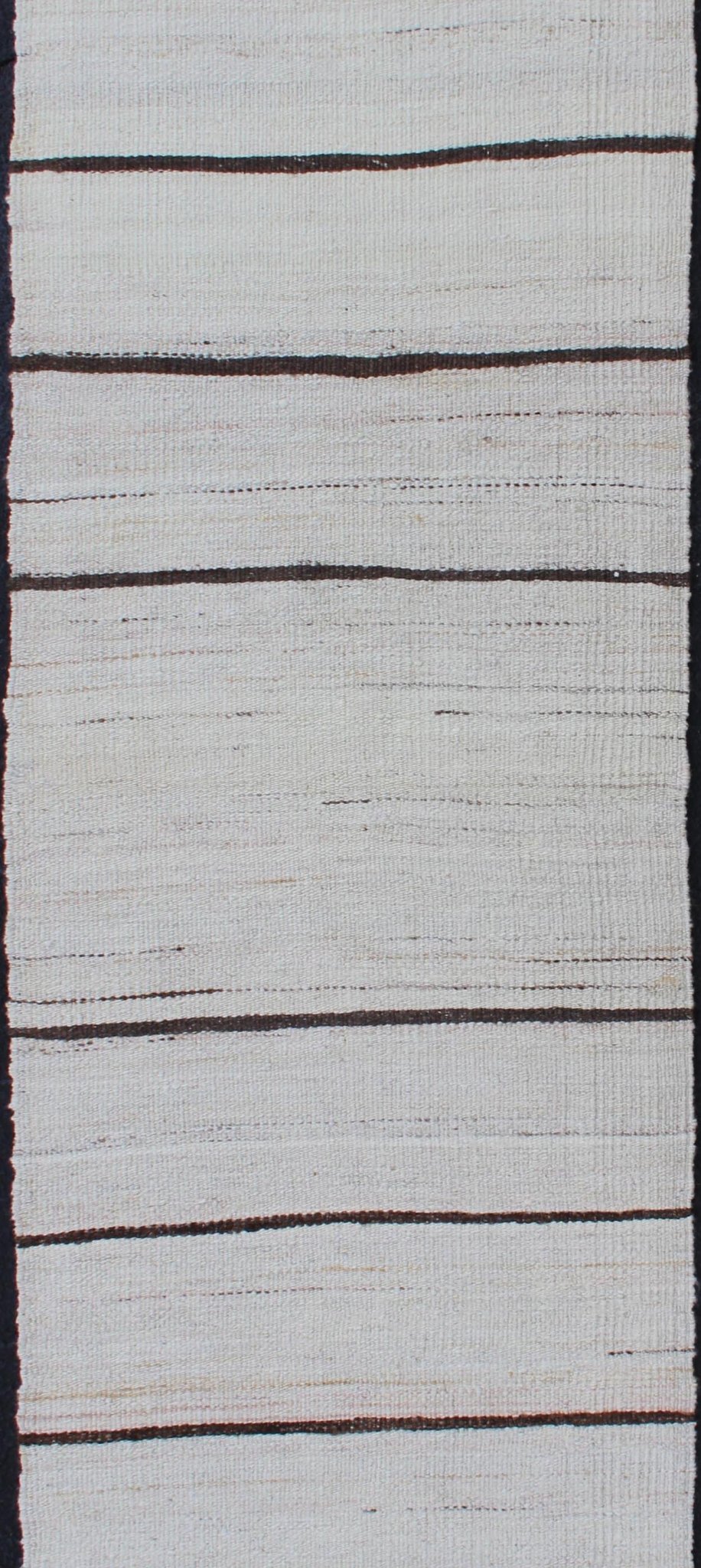 Minimalist Design Vintage Turkish Kilim Runner in Off White & Brown Lines . Keivan Woven Arts / rug EN - 2171, country of origin / type: Turkey / Kilim, circa 1950 Measures: 2'2 x 7'10 This vintage flat - woven kilim runner features a minima... - Keivan Woven ArtsEN - 2171 - 12525Rug