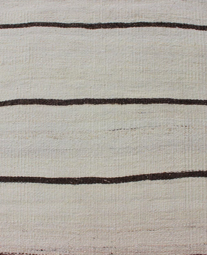 Minimalist Design Vintage Turkish Kilim Runner in Off White & Brown Lines . Keivan Woven Arts / rug EN - 2171, country of origin / type: Turkey / Kilim, circa 1950 Measures: 2'2 x 7'10 This vintage flat - woven kilim runner features a minima... - Keivan Woven ArtsEN - 2171 - 12525Rug