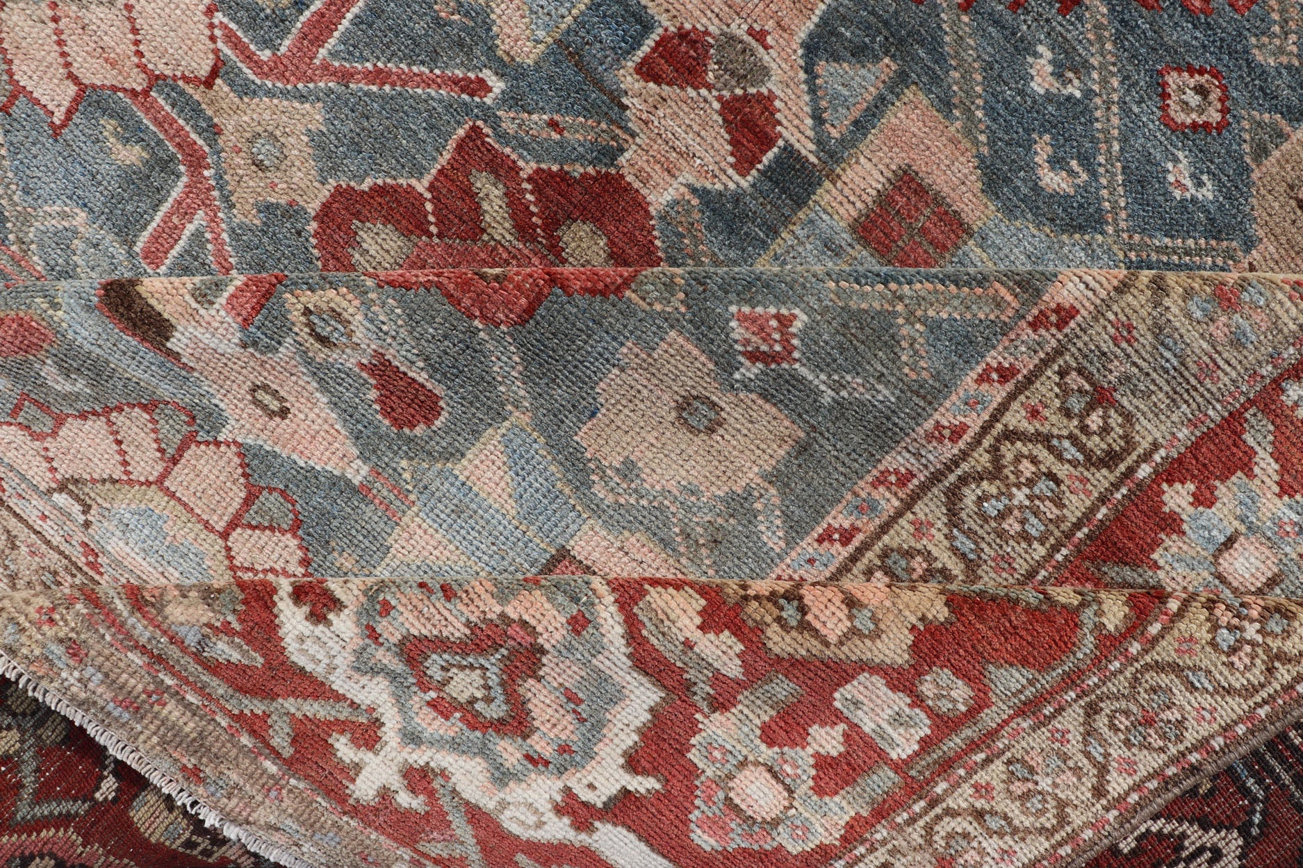 Fabulous Antique Persian Sultanabad large Gallery Runner in Blue Background. Amazingly beautiful Persian Sultanabad antique gallery rug with all over Herati design in light blue background, red border, with numerous delicate colors such as light gr... - Keivan Woven ArtsEN - 2326 - 104 - 14214Rug