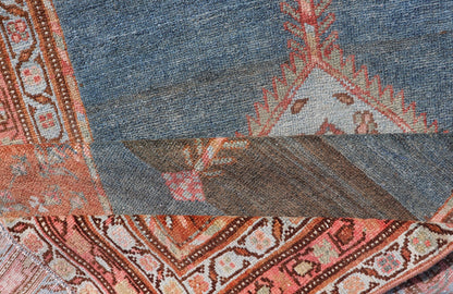 Antique Malayer Runner with Geometric Designs in Gray, Blue, Charcoal & Orange. Geometric medallion design Persian Malayer runner with charcoal, gray, blue, red and orange colors, rug EN - 2344, country of origin / type: Iran / Malayer, circa 1910... - Keivan Woven ArtsEN - 2344 - 14218Rug