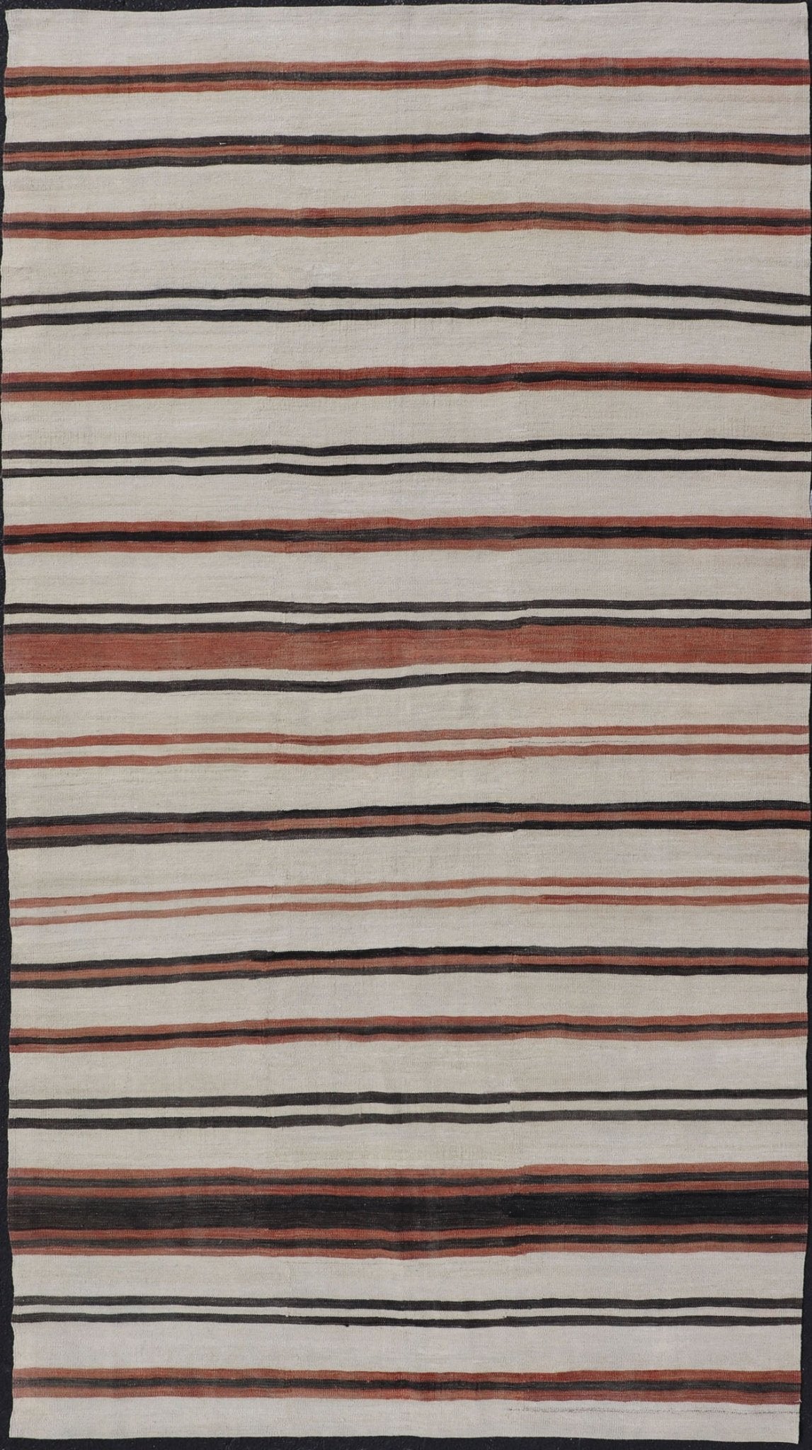 Vintage Turkish Kilim Gallery with Stripes in Cream, Brown & Soft Coral Color. Keivan Woven Arts / rug EN - 2425, country of origin / type: Turkey / Kilim, circa Mid - 20th Century. Measures: 5'10 x 10'11 This vintage flat - woven kilim gallery featur... - Keivan Woven ArtsEN - 2425 - 15324Rug