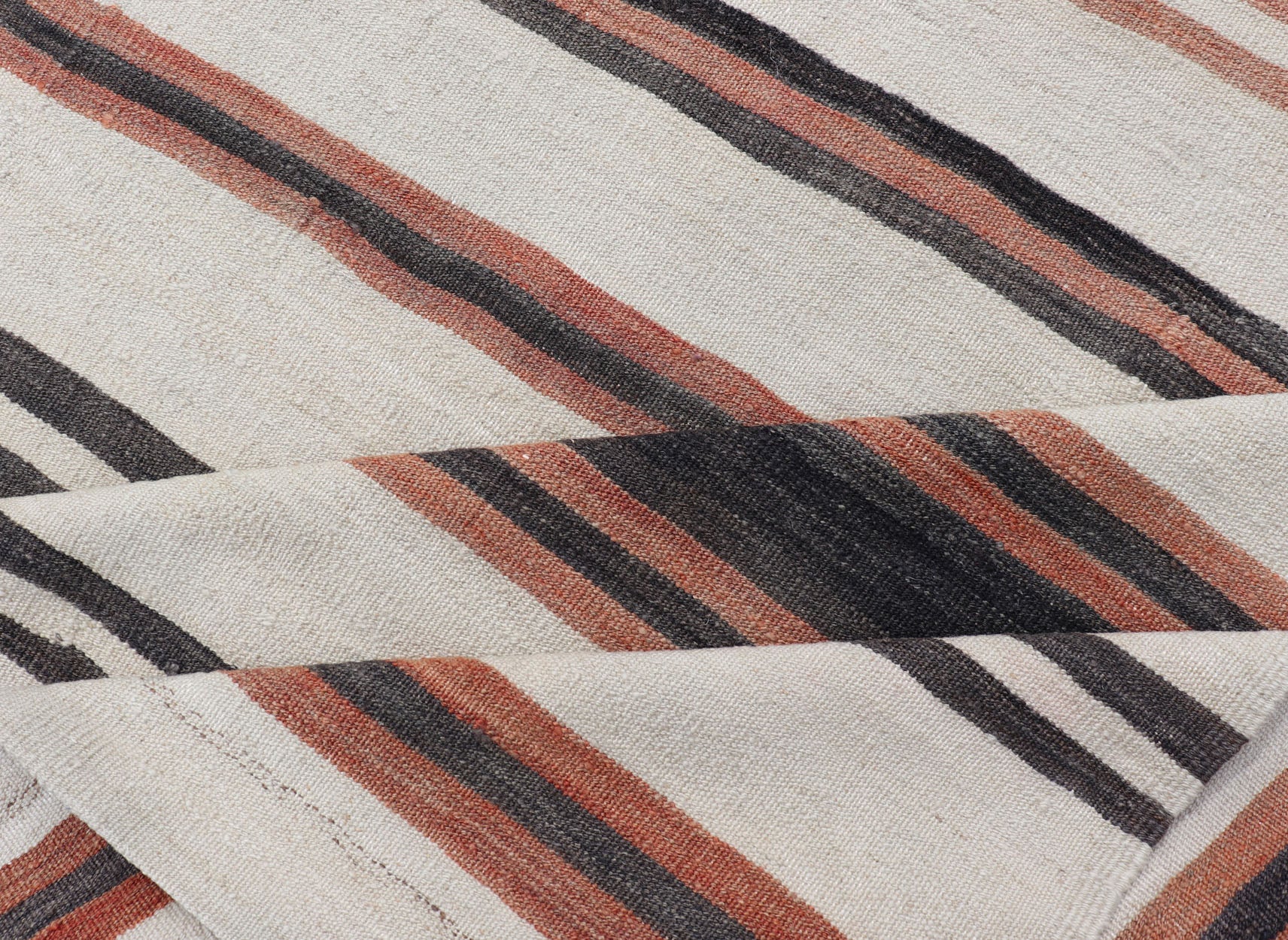 Vintage Turkish Kilim Gallery with Stripes in Cream, Brown & Soft Coral Color. Keivan Woven Arts / rug EN - 2425, country of origin / type: Turkey / Kilim, circa Mid - 20th Century. Measures: 5'10 x 10'11 This vintage flat - woven kilim gallery featur... - Keivan Woven ArtsEN - 2425 - 15324Rug