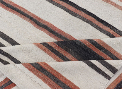 Vintage Turkish Kilim Gallery with Stripes in Cream, Brown & Soft Coral Color. Keivan Woven Arts / rug EN - 2425, country of origin / type: Turkey / Kilim, circa Mid - 20th Century. Measures: 5'10 x 10'11 This vintage flat - woven kilim gallery featur... - Keivan Woven ArtsEN - 2425 - 15324Rug