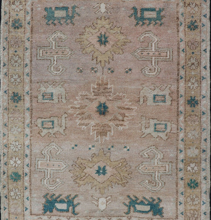 Turkish Oushak Vintage in variation of Muted Colors, tan, pink, teal & Lt. Brown vintage Turkish Oushak rug in taupe, tan, blush, light pink, teal, light brown and soft yellow. Keivan Woven Arts/rug EN - 2541, country of origin / type: Turkey / ... - Keivan Woven ArtsEN - 2541 - 14226Rug