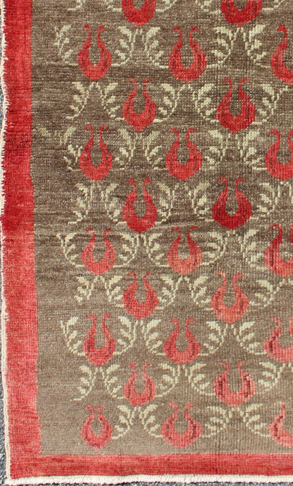All - Over Latticework Design Vintage Turkish Tulu Rug Measures: 3'1 x 5'5 Vintage Turkish Tulu rug in Soft orange, light brown and light green, Keivan Woven Arts/ rug #EN - 267, country of origin / type: Turkey / Tulu, circa 1940s Th... - Keivan Woven ArtsEN - 267 - 4373Rug