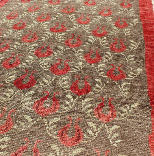 All - Over Latticework Design Vintage Turkish Tulu Rug Measures: 3'1 x 5'5 Vintage Turkish Tulu rug in Soft orange, light brown and light green, Keivan Woven Arts/ rug #EN - 267, country of origin / type: Turkey / Tulu, circa 1940s Th... - Keivan Woven ArtsEN - 267 - 4373Rug
